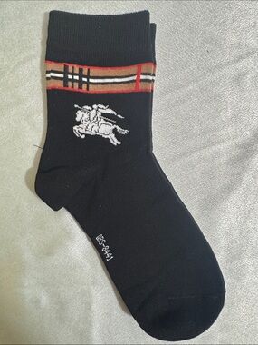 New! Burberry Men's Black Dress Socks with Striped Accent